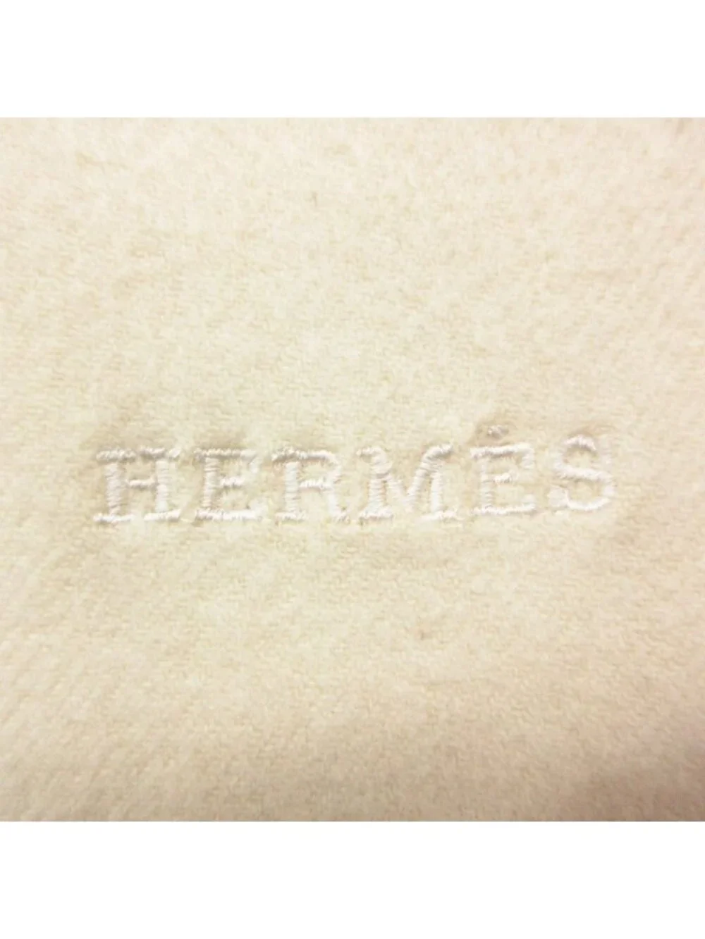 Hermes Scarf Cashmere Large Shawl Fringe Cream